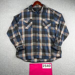 Molokai Surf Co Flannel Shirt Blue Gray Plaid Button Up Long Sleeve Mens Medium